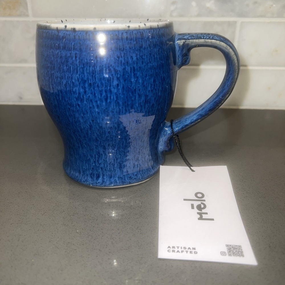 NEW-Artisanal Fire Glazed Blue Coffee Mug 15 Oz Ceramic, Farmhouse Cup by Melo